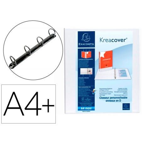 Carpeta exacompta canguro 4 anillas 50 mm din a4 carton forrado polipropileno personalizable 3 bolsillos
