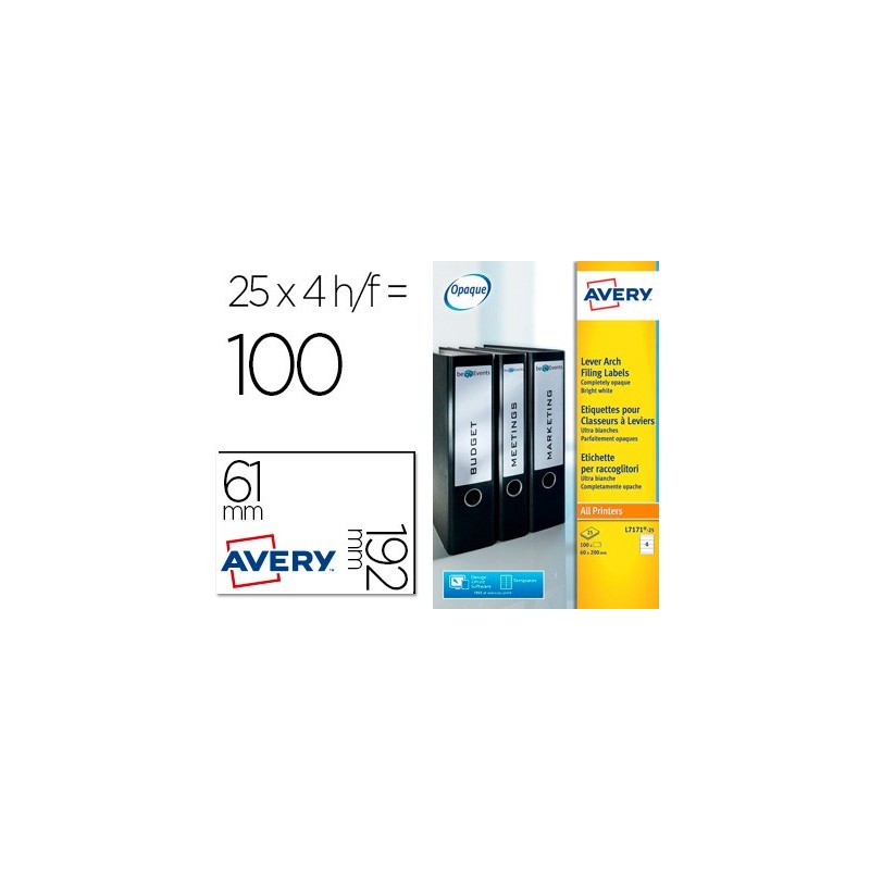Etiqueta adhesiva avery permanente blanca 61x192 mm para lomo archivador laser caja de 100 unidades
