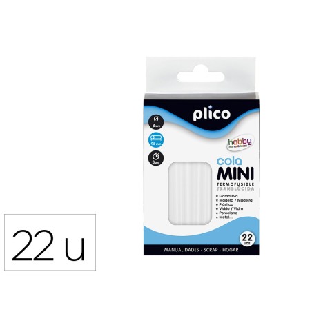 Barra termofusible plico mini translucida 8 mm de diamero x 100 mm de alto blister 22 unidades