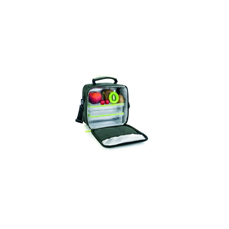 Bolsa porta alimentos ibili lunch away green termica asa 2 recipientes tapa hermetica y bandeja 22x22x12 cm
