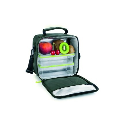 Bolsa porta alimentos ibili lunch away green termica asa 2 recipientes tapa hermetica y bandeja 22x22x12 cm