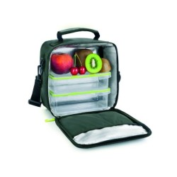Bolsa porta alimentos ibili lunch away green termica asa 2 recipientes tapa hermetica y bandeja 22x22x12 cm