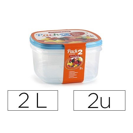 Fiambrera plasticforte transparente tapa color 2 litros pack 2 unidades