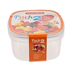 Fiambrera plasticforte transparente tapa color 2 litros pack 2 unidades