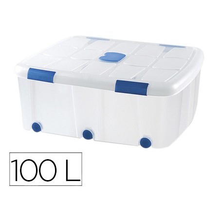 Contenedor plastico plasticforte 100 litros n 15 transparente con tapa 330x800x600 mm