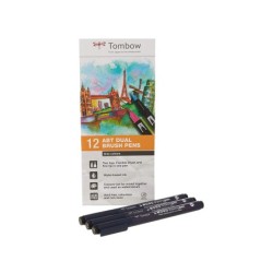 Rotulador tombow abt dual brush acuarelable doble punta fina/pincel estuche de 12 unidades colores primarios
