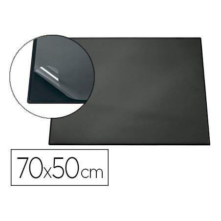 Vade sobremesa durable negro con tapa transparente 70x50 cm