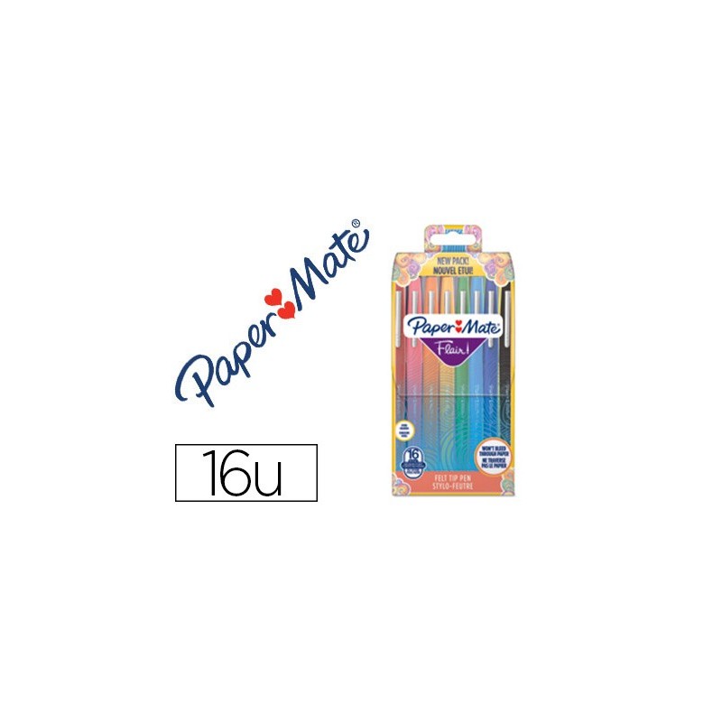 Rotulador paper mate flair original punta fibra tropical estuche rigido de 16 unidades colores surtidos Rotulador paper mate flair original punta fibra tropical estuche rigido de 16 unidades colores surtidos
