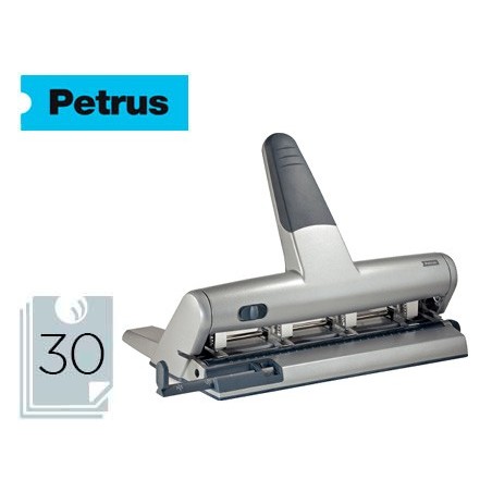 Taladrador petrus 514 metalico color plata 4 punzones moviles capacidad 30 hojas