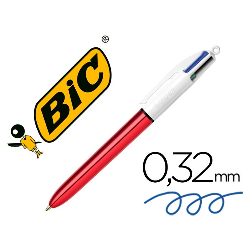 Boligrafo bic cuatro colores shine rojo punta de 1 mm Boligrafo bic cuatro colores shine rojo punta de 1 mm