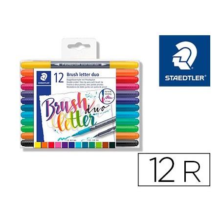 Rotulador staedtler 3004 doble punta para lettering estuche de 12 unidades colores surtidos