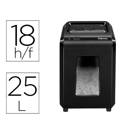 Destructora de documentos fellowes 92cs capacidad 18 hojas seguridad p4 papelera 25 l destruye grapas clips cd