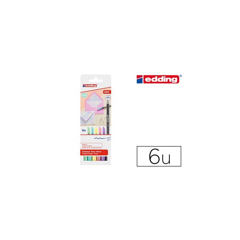 Rotulador edding punta fibra 1200 pastel punta redonda 1 mm estuche de 6 unidades colores surtidos