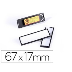 Identificador portanombre durable pvc antiarañazos con iman y efecto lupa color negro 67x17 mm