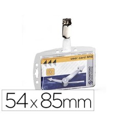 Identificador con pinza giratoria durable acrilico horizontal con uñero para pases de seguridad 54x85 mm