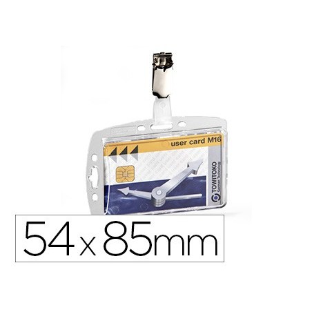 Identificador con pinza giratoria durable acrilico horizontal con uñero para pases de seguridad 54x85 mm