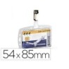 Identificador con pinza giratoria durable acrilico horizontal con uñero para pases de seguridad 54x85 mm