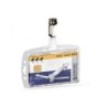 Identificador con pinza giratoria durable acrilico horizontal con uñero para pases de seguridad 54x85 mm