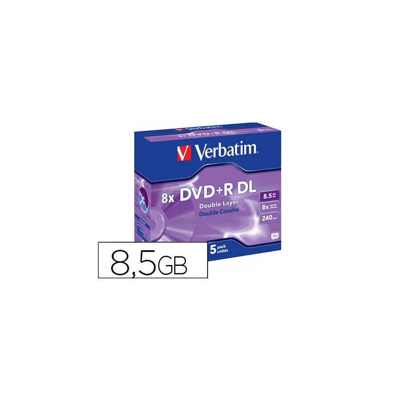 Dvdr verbatim doble capa capacidad 8.5gb velocidad 8x 240 min pack de 5 unidades Dvdr verbatim doble capa capacidad 8.5gb velocidad 8x 240 min pack de 5 unidades