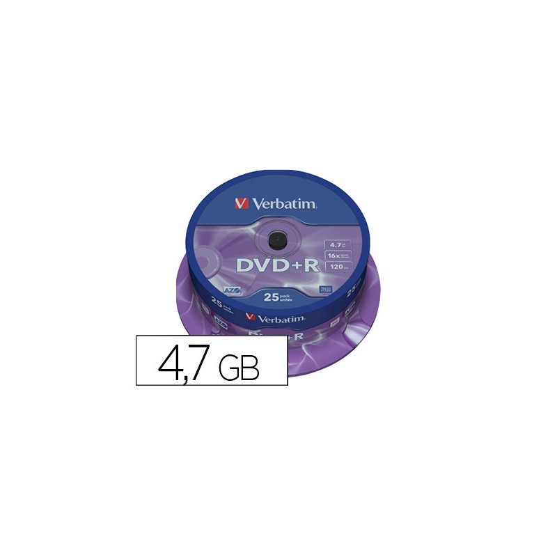 Dvdr verbatim capacidad 4.7gb velocidad 16x 120 min tarrina de 25 unidades Dvdr verbatim capacidad 4.7gb velocidad 16x 120 min tarrina de 25 unidades