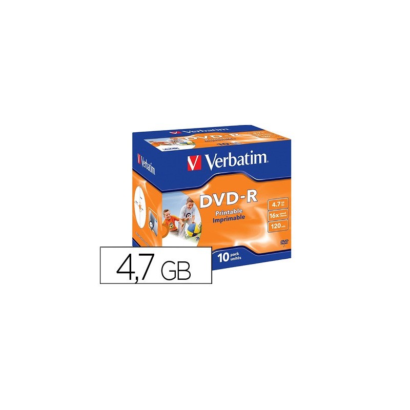 Dvd-r verbatim imprimible capacidad 4.7gb velocidad 16x 120 min pack de 10 unidades Dvd-r verbatim imprimible capacidad 4.7gb velocidad 16x 120 min pack de 10 unidades