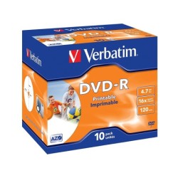Dvd-r verbatim imprimible capacidad 4.7gb velocidad 16x 120 min pack de 10 unidades