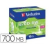 Cd-rw verbatim serl capacidad 700mb velocidad 12x 80 min pack de 10 unidades