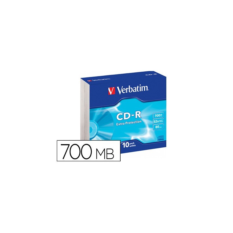 Cd-rom verbatim extra proteccion capacidad 700mb velocidad 52x 80 min pack de 10 unidades caja slim Cd-rom verbatim extra proteccion capacidad 700mb velocidad 52x 80 min pack de 10 unidades caja slim