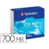 Cd-rom verbatim extra proteccion capacidad 700mb velocidad 52x 80 min pack de 10 unidades caja slim