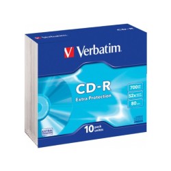 Cd-rom verbatim extra proteccion capacidad 700mb velocidad 52x 80 min pack de 10 unidades caja slim