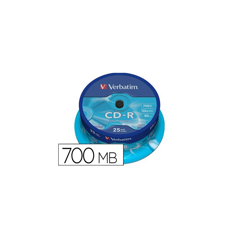 Cd-r verbatim capacidad 700mb velocidad 52x 80 min tarrina de 25 unidades Cd-r verbatim capacidad 700mb velocidad 52x 80 min tarrina de 25 unidades