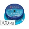 Cd-r verbatim capacidad 700mb velocidad 52x 80 min tarrina de 25 unidades