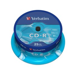 Cd-r verbatim capacidad 700mb velocidad 52x 80 min tarrina de 25 unidades