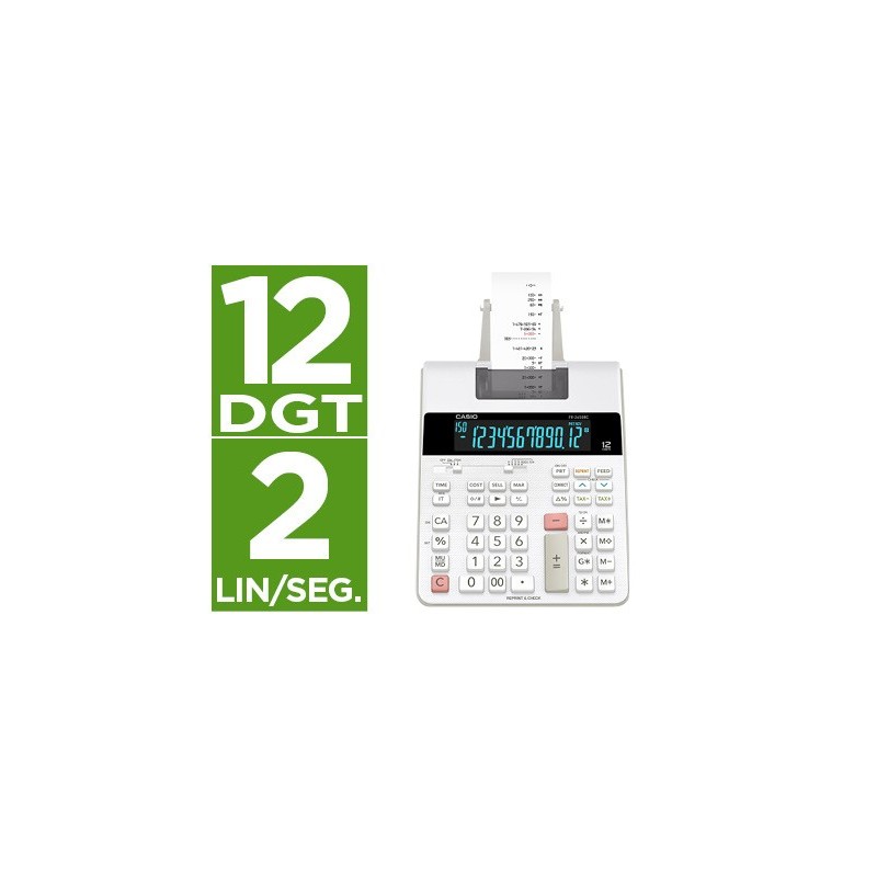 Calculadora casio impresora pantalla lc papel 58 mm impresion bicolor fr-2650rc 12 digitos dc color blanco Calculadora casio impresora pantalla lc papel 58 mm impresion bicolor fr-2650rc 12 digitos dc color blanco