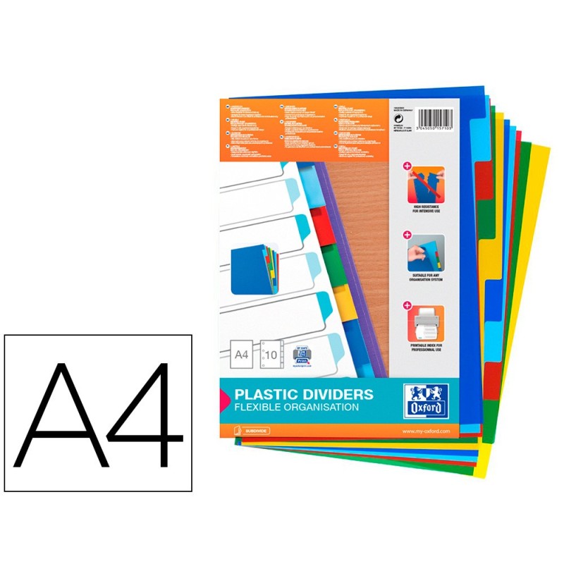 Separador elba plastico 120 mc din a4 11 taladros 10 posiciones colores surtidos