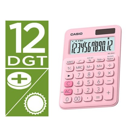 Calculadora casio ms-20uc-pk sobremesa 12 digitos tax /- color rosa