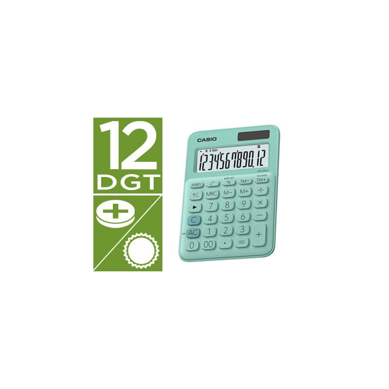 Calculadora casio ms-20uc-gn sobremesa 12 digitos tax /- color verde