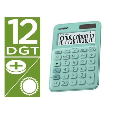 Calculadora casio ms-20uc-gn sobremesa 12 digitos tax /- color verde