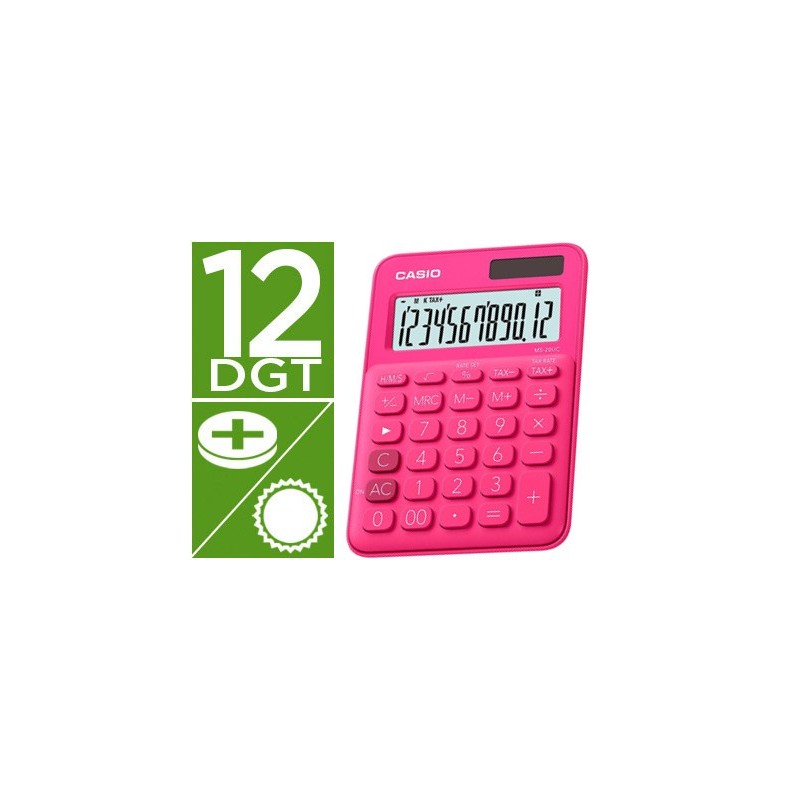 Calculadora casio ms-20uc-rd sobremesa 12 digitos tax /- color fucsia
