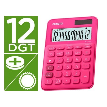 Calculadora casio ms-20uc-rd sobremesa 12 digitos tax /- color fucsia