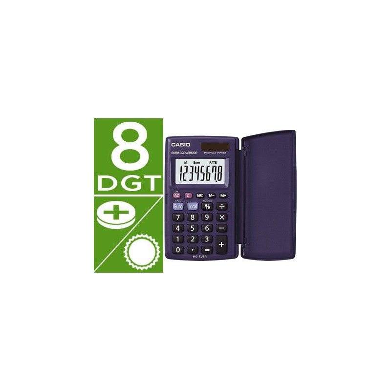 Calculadora casio hs-8ver bolsillo 8 digitos conversion moneda con tapa color azul