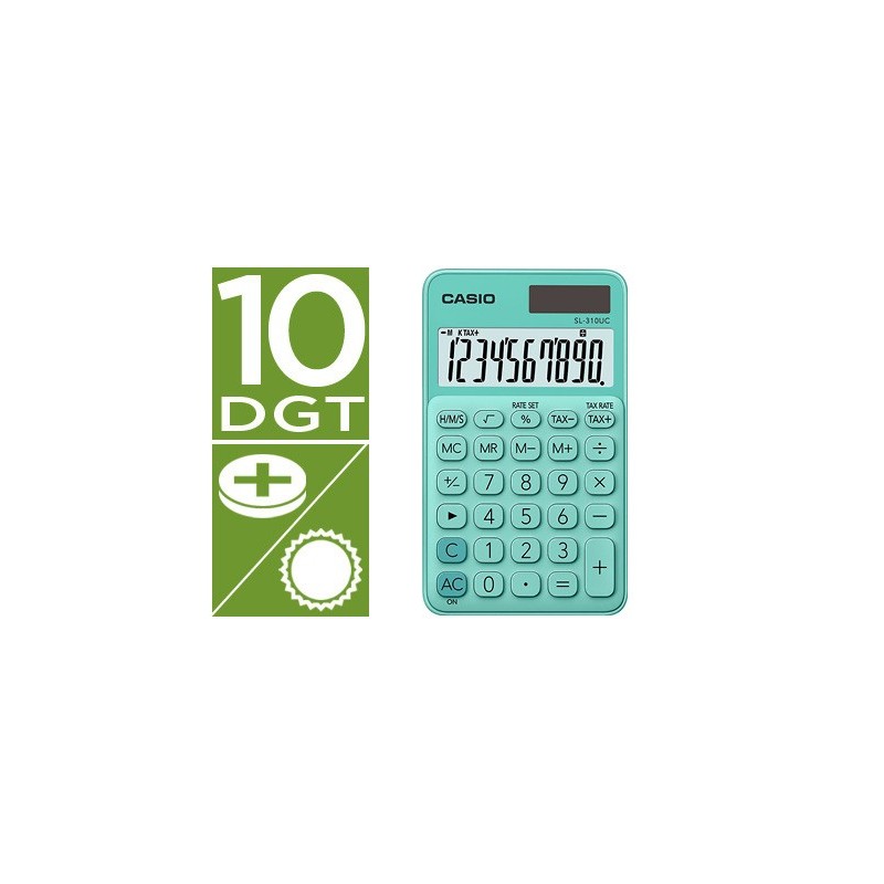 Calculadora casio sl-310uc-gn bolsillo 10 digitos tax /- tecla color verde