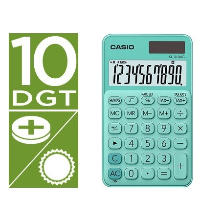 Calculadora casio sl-310uc-gn bolsillo 10 digitos tax /- tecla color verde