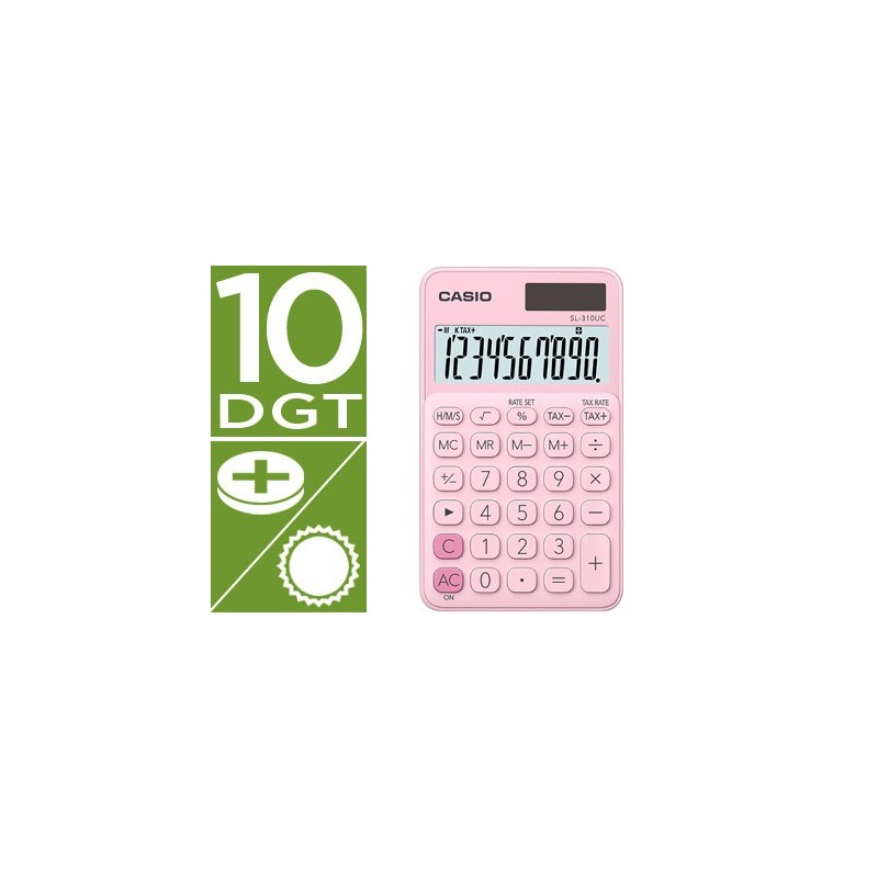 Calculadora casio sl-310uc-pk bolsillo 10 digitos tax /- tecla doble cero color rosa