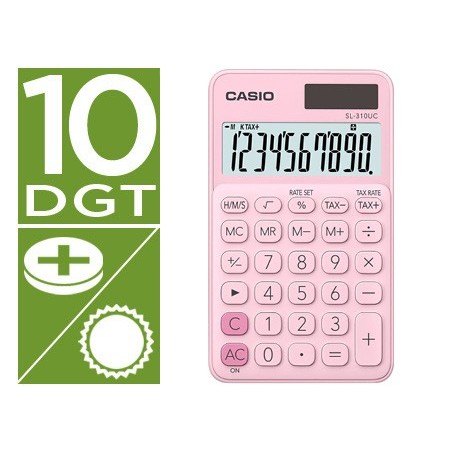 Calculadora casio sl-310uc-pk bolsillo 10 digitos tax /- tecla doble cero color rosa