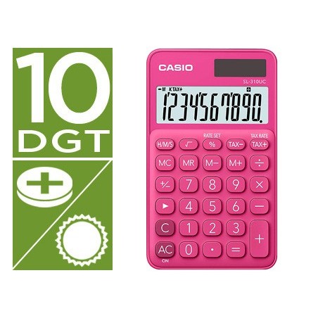 Calculadora casio sl-310uc-rd bolsillo 10 digitos tax /- tecla color fucsia