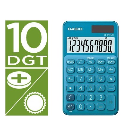 Calculadora casio sl-310uc-bu bolsillo 10 digitos tax /- tecla color azul