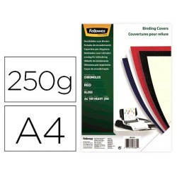 Tapa de encuadernacion fellowes din a4 carton brillo rojo chromolux 250 gr pack de 100 unidades
