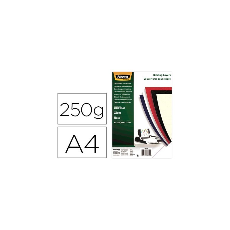 Tapa de encuadernacion fellowes din a4 carton brillo blanco chromolux 250 gr pack de 100 unidades