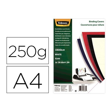 Tapa de encuadernacion fellowes din a4 carton brillo blanco chromolux 250 gr pack de 100 unidades